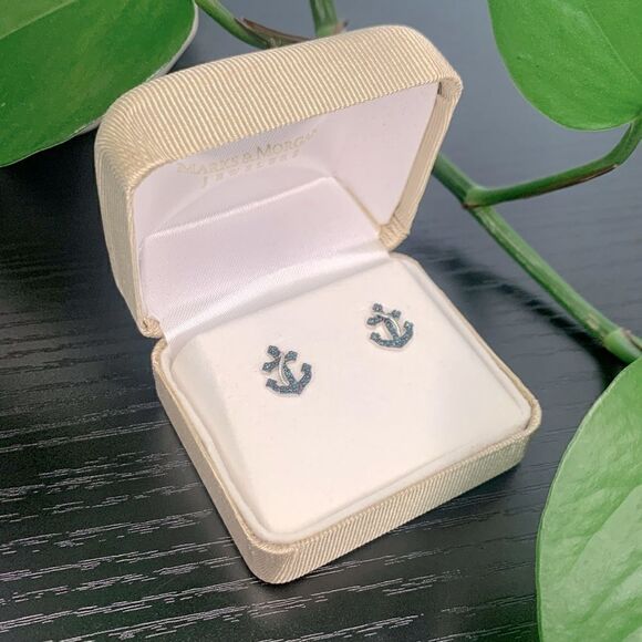 Signed Sun Sterling Silver Anchor Design Pierced Earrings - Picture 3 of 6